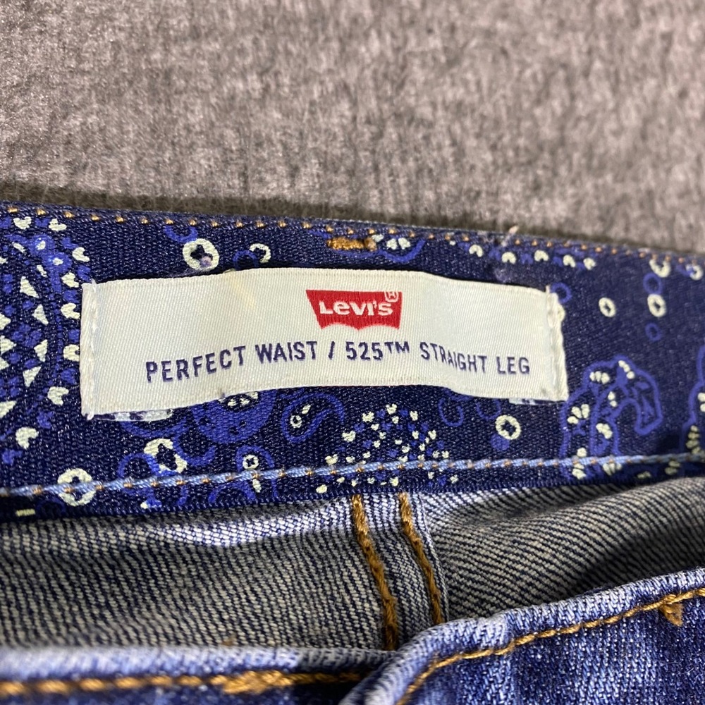 Levis 525 Perfect Waist Straight Leg Jeans Blue Denim 10M 32x31 Mid Rise Paisley - Picture 3 of 12